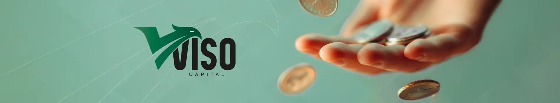 VISO Capital: mão segurando moedas sobre fundo verde