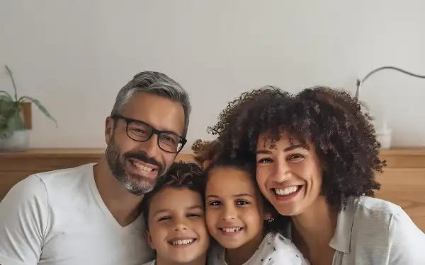 Família sorrindo em casa